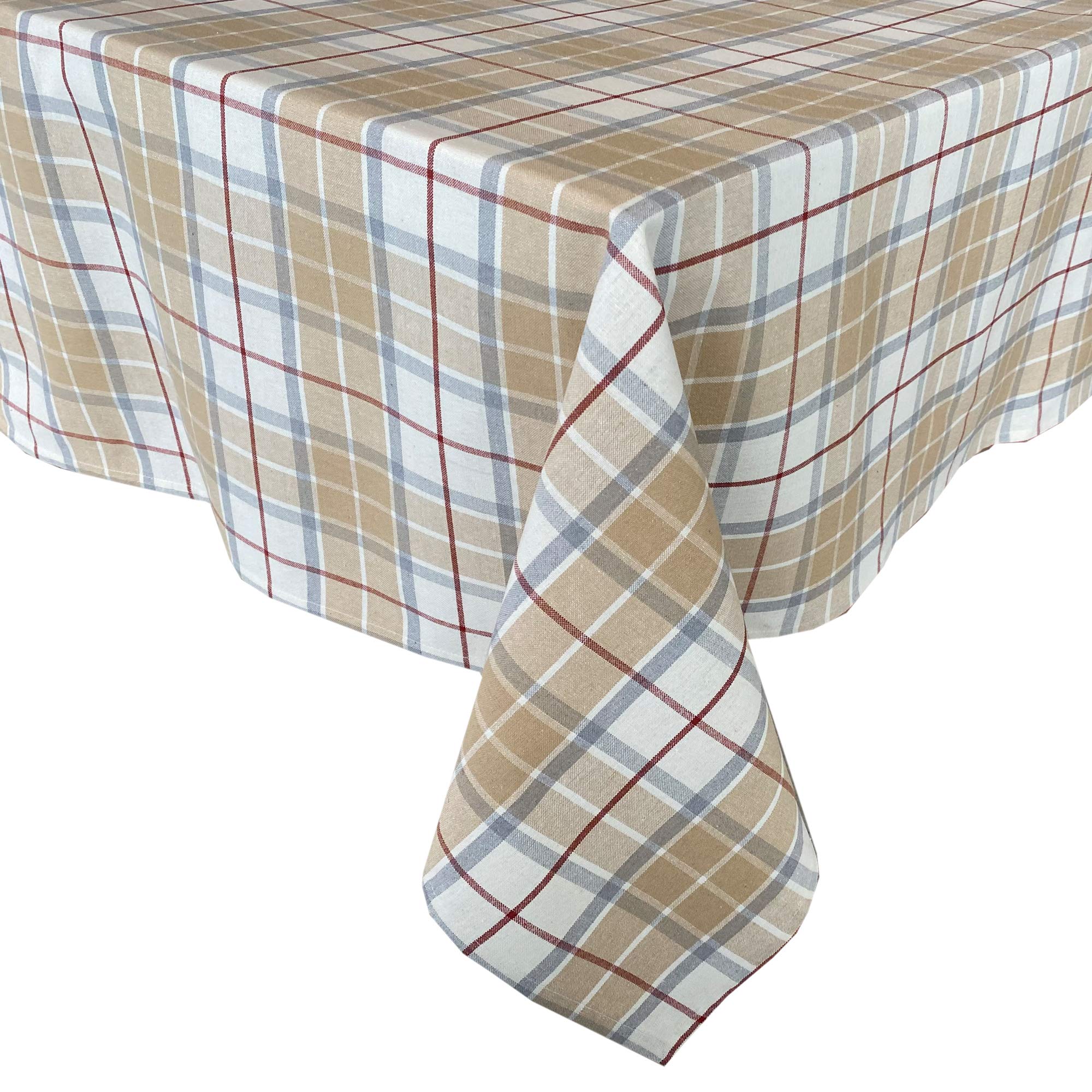 Lintex Spring Holiday Fabric Tablecloth, Grey and Taupe Cabin Plaid 100% Cotton Woven Fabric, Country Rustic Style, 60 x 84 Inch Rectangle Table Cover - Image 8
