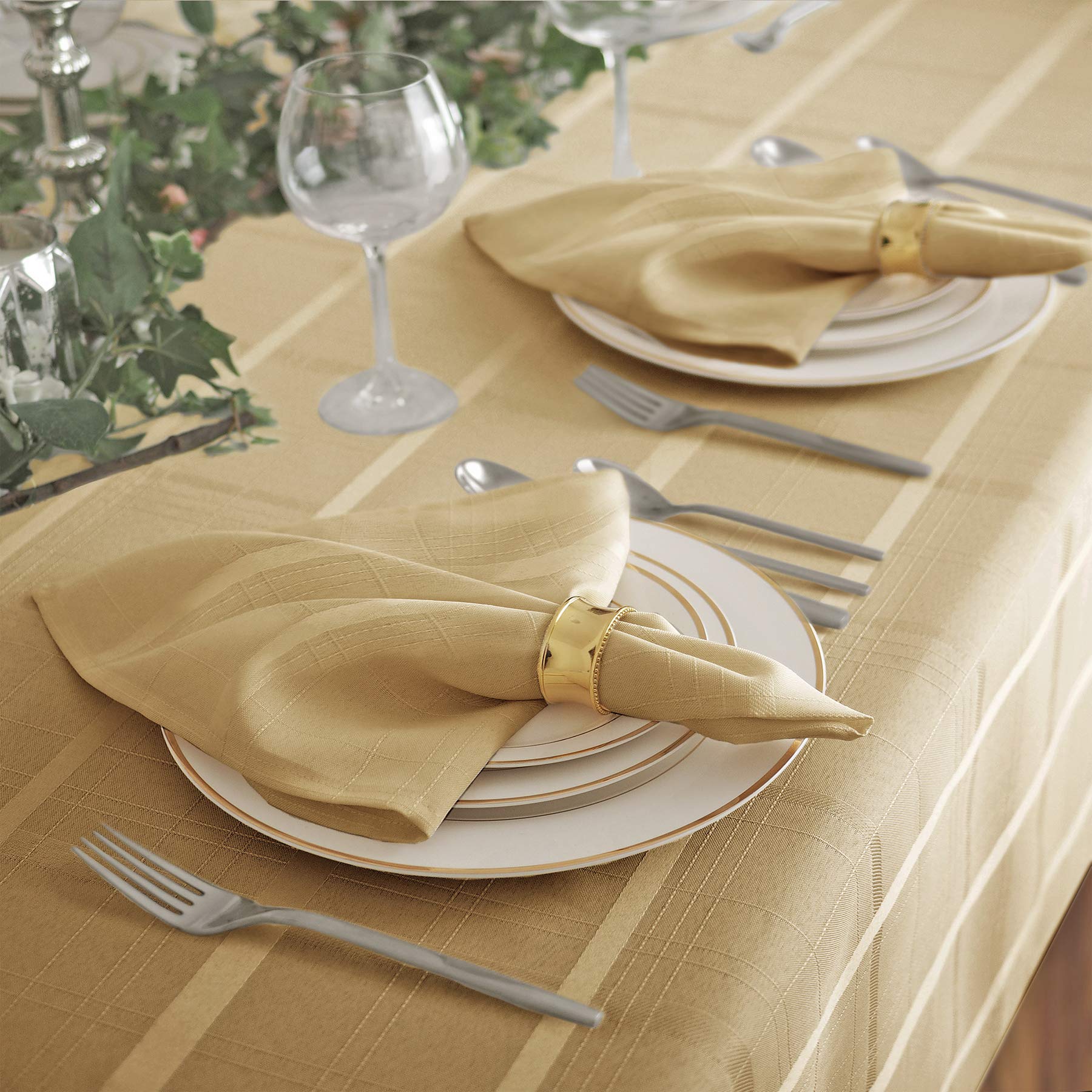 Newbridge 52 x 70 Inch Rectangle Fabric Tablecloth, Elegance Plaid, 100% Polyester, No Iron Soil Resistant Dining Room, Party and Banquet Table Cover, Solid Textured, Ribbon Gold - Image 3