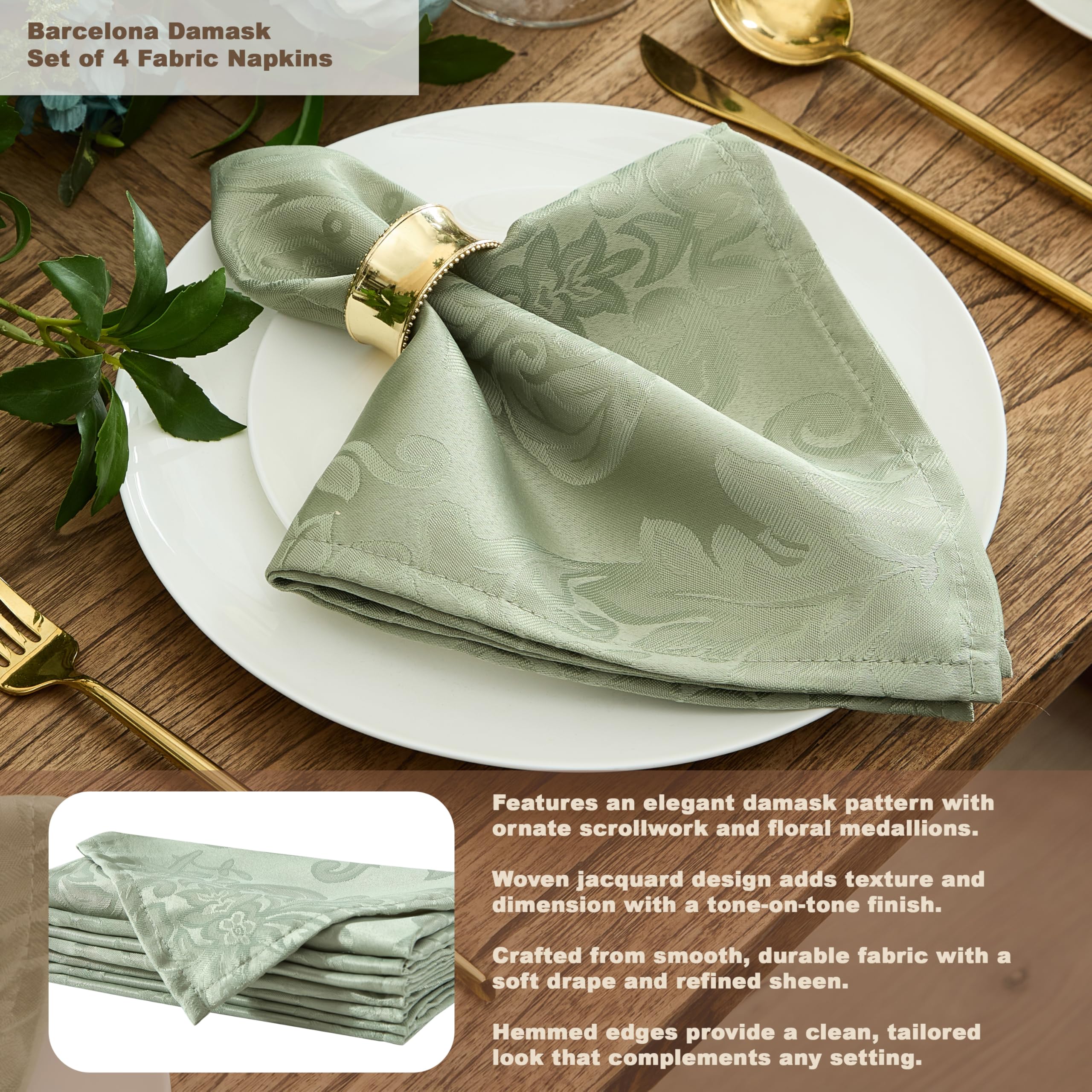 Newbridge Barcelona Damask Fabric Tablecloth, 52 x 70 Inch Rectangle, Sage Green – No Iron, Soil Resistant Table Cover for Dining, Parties and Holidays - Image 5