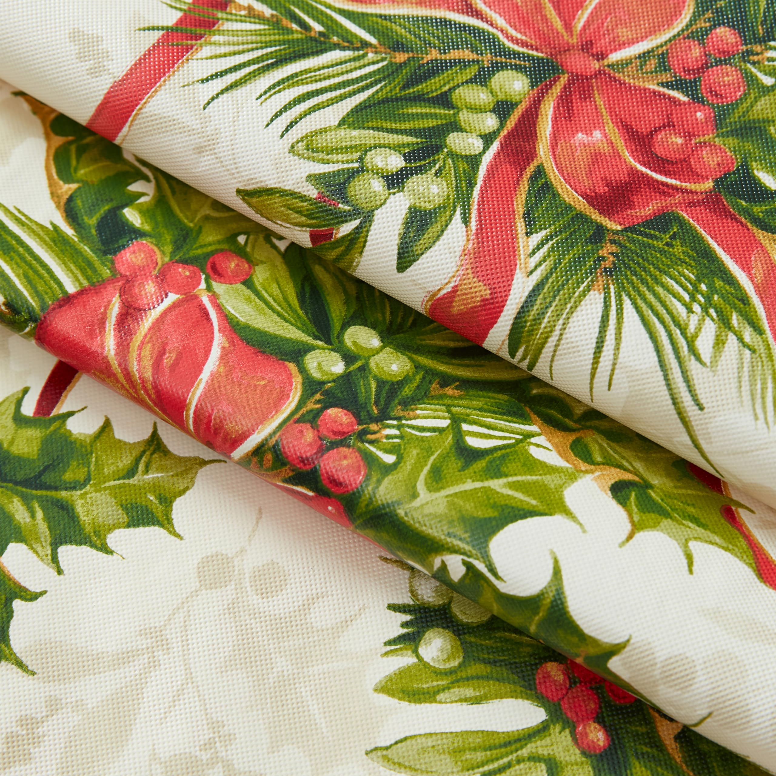 Newbridge Christmas Holly Traditions 52 x 52 Inch Square Vinyl Tablecloth with Flannel Backing – Red Holly Berries & Holiday Ribbon Print Easy-Care Wipe Clean Table Cover - Image 9