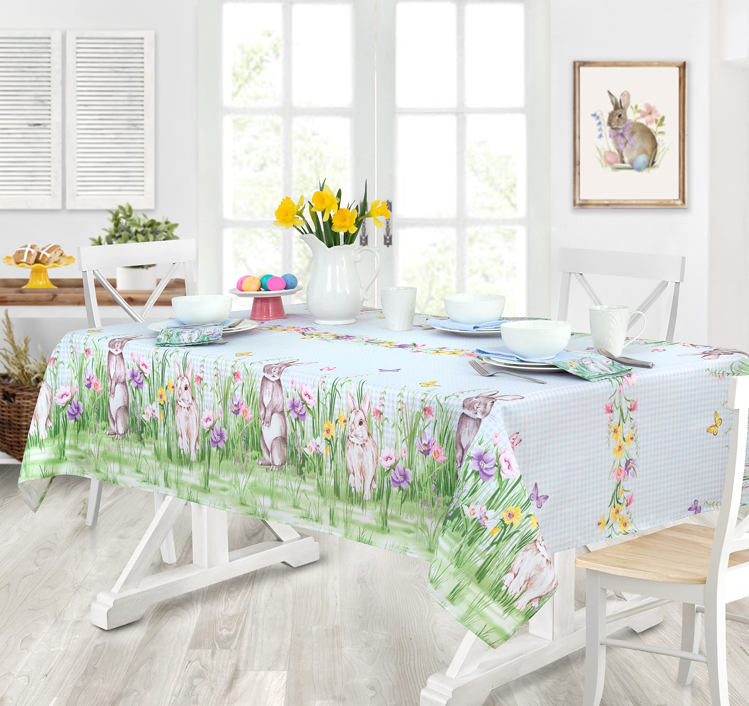 Newbridge Easter Bunny Meadow Blue Gingham Bunny Rabbit Bordered Fabric Napkins, Set of 8 Napkins - Image 9