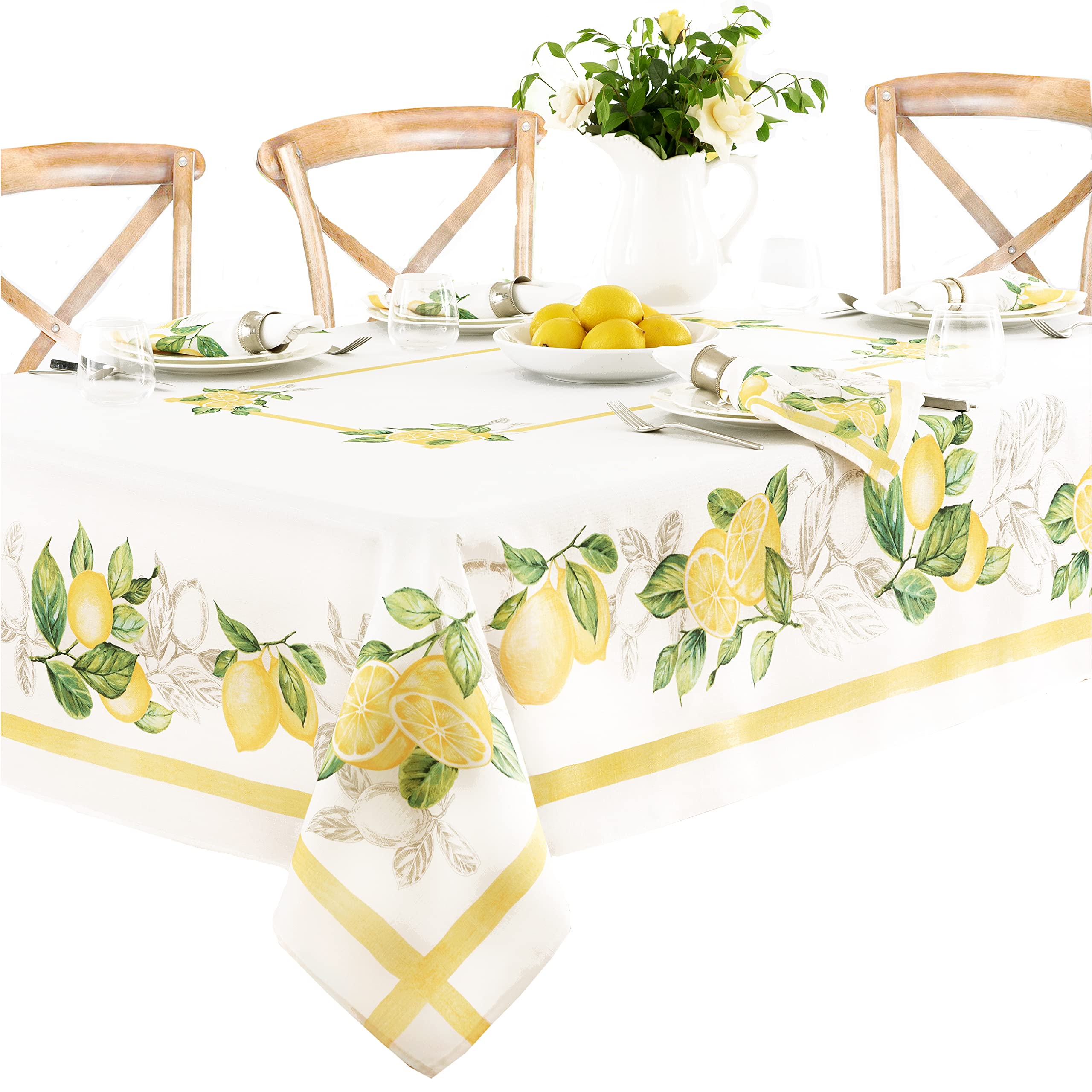 Newbridge Rectangle Fabric Placemats, Set of 4 Placemats, Lemon Orchard, Indoor/Outdoor Stain Resistant No-Iron Fabric Placemats, Fresh Lemon and Citrus Leaf - Image 6